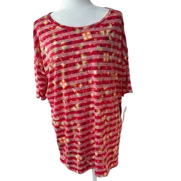 LuLaRoe Irma Red Colorful Top High Low Size M - Picture 12 of 12